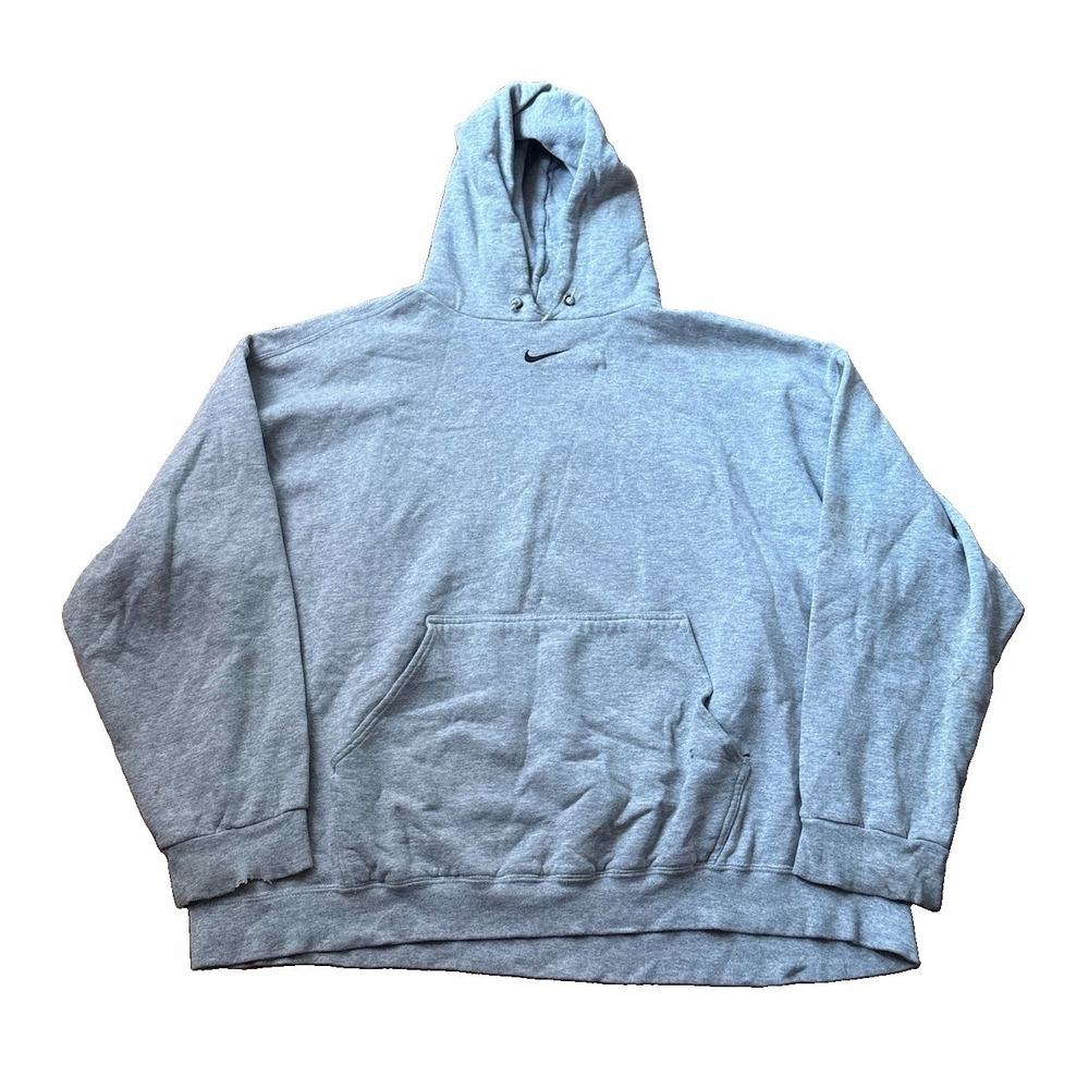 Vtg 90s Nike Center Swoosh Hoodie Mens XXL Grey Black Embroidered Logo USA Y2K